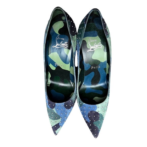!SOLD! Christian Louboutin Kate Plume 100 Camo Studded Suede Pumps 36 - Picture 8 of 16